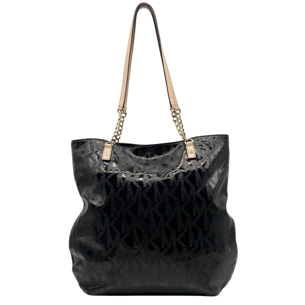Michael Kors Black Monogram Patent Leather Jet Set Tote Bag